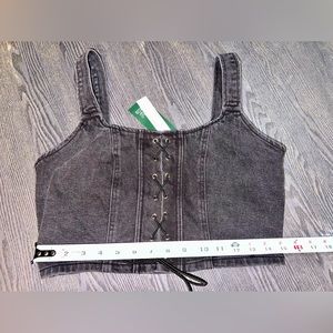 Black Denim Lace Up Crop Top Medium